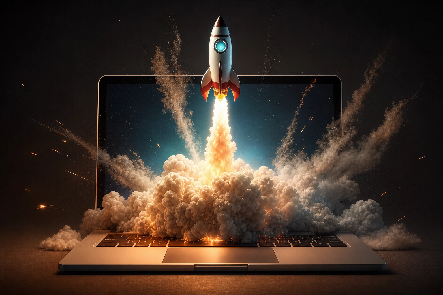 Rocket blasting off into the sky